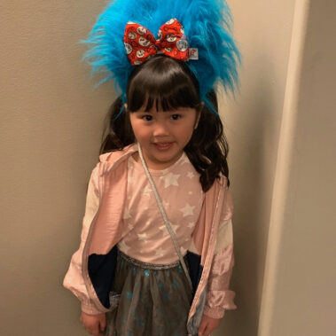 Little girl all decked out in Dr. Seuss