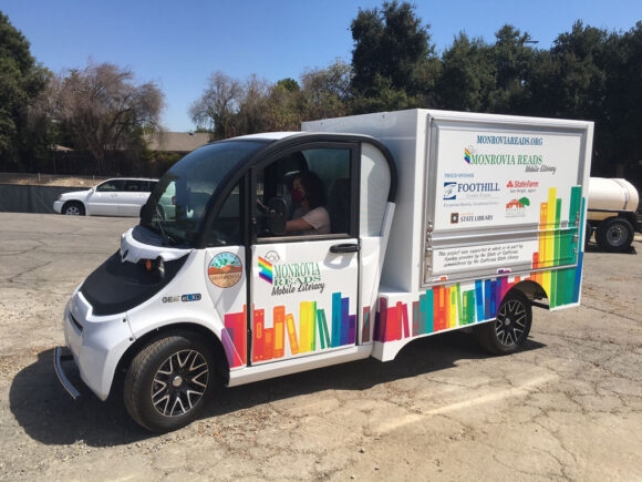 The Monrovia Reads Literacy Van in a parking lot