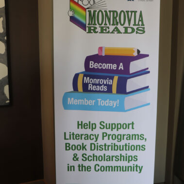 Monrovia Reads banner standing up.